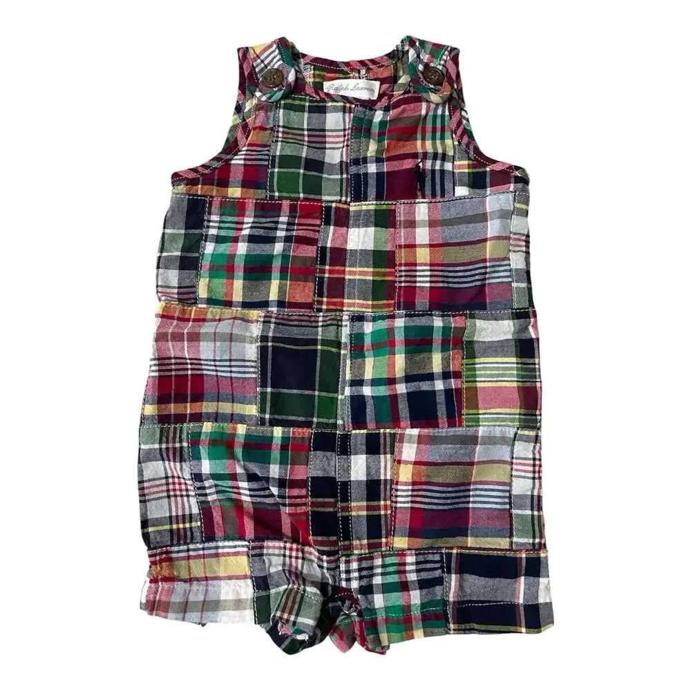 Ralph Lauren Madras Patchwork Romper Size 3 Months Baby Boy Preppy Classic